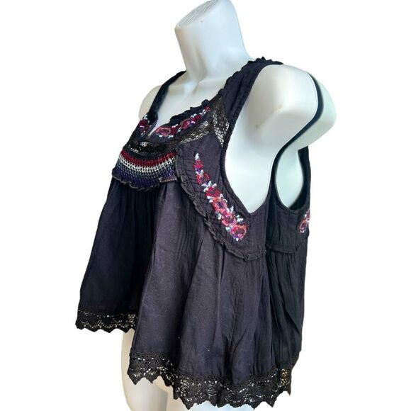 FREE PEOPLE Floral Embroidery Beaded Tan Top Size S - Picture 2 of 8